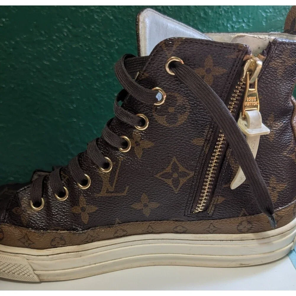 Louis Vuitton Monogram High-Top Sneakers EU 36.5 Brown Canvas w/ COA
